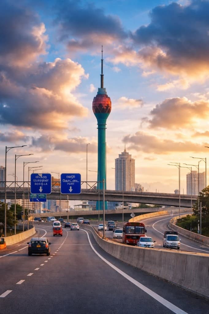 Lotus Tower and Colombo at sunset, host city for Grok Bot Meetup Colombo