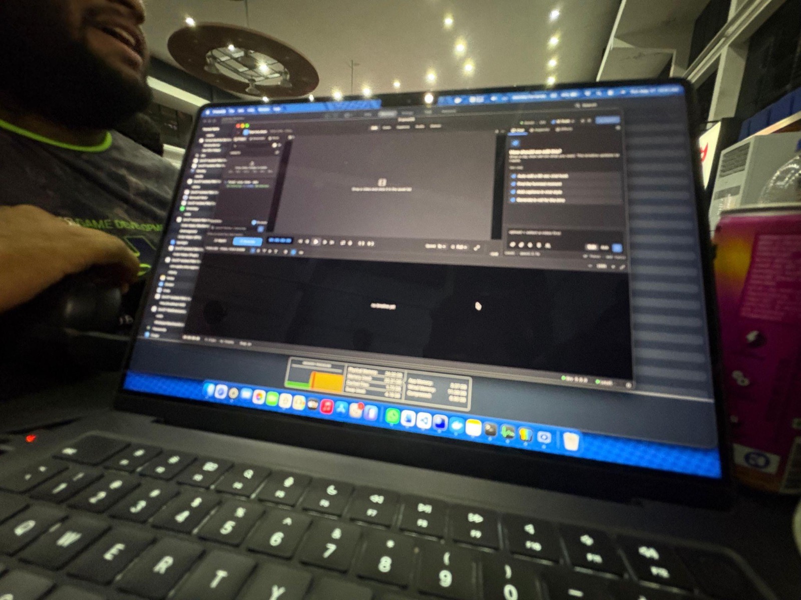 FrameOS chat-first editor at 1:26 AM, with suggested prompts and an empty timeline